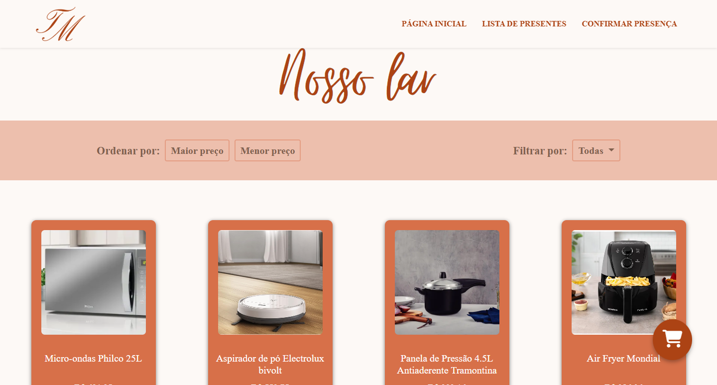 Wedding website — gift registry